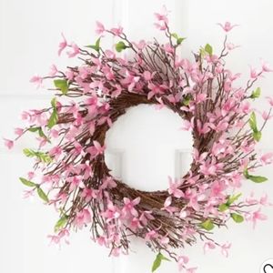 XL PINK PRIMROSE BLOSSOM HAND CRAFTED WREATH 32" Door wall decor cy
